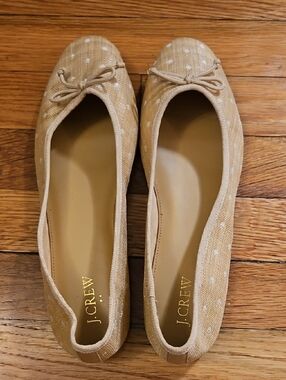J. Crew Woven Polka Dot Ballet Flats - Polka Dot Raffia. Size 10